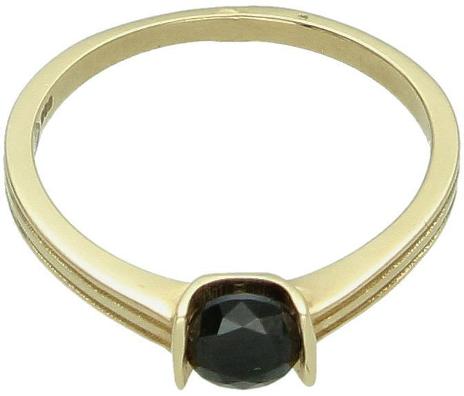 Złoty pierścionek damski PI 6775A próby 585 z czarną cyrkonią 5 mm. Szerokość szyny 1 mm, waga 2,00 g. Elegancka i subtelna biżuteria dla kobiet z charakterem.1.jpg